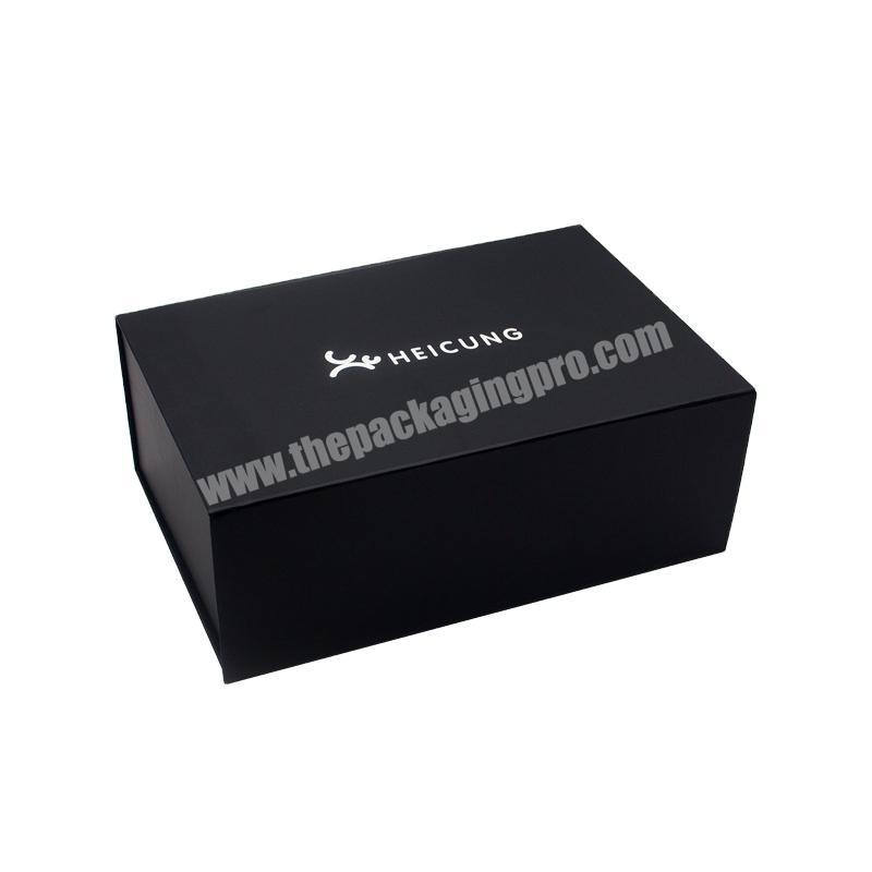 Custom luxury cardboard box silver foil logo packaging black magnetic folding gift box hologram LOGO
