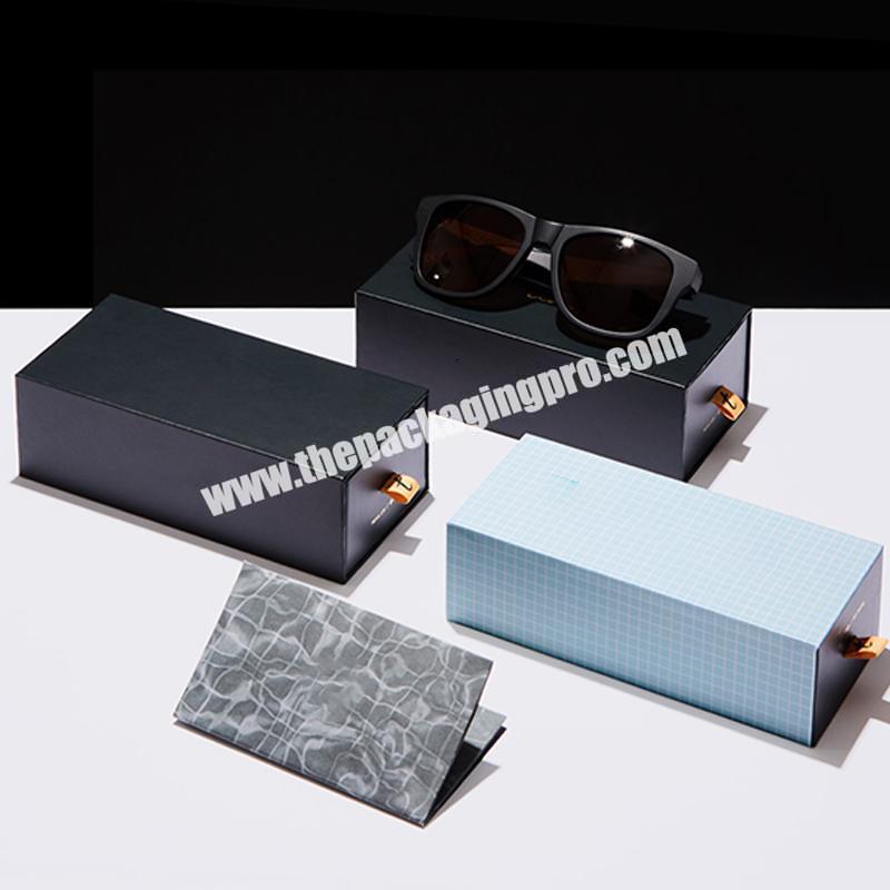 Custom luxury case shipping boxes caja de embalaje de gafas de sol black sunglasses paper box packaging with logo