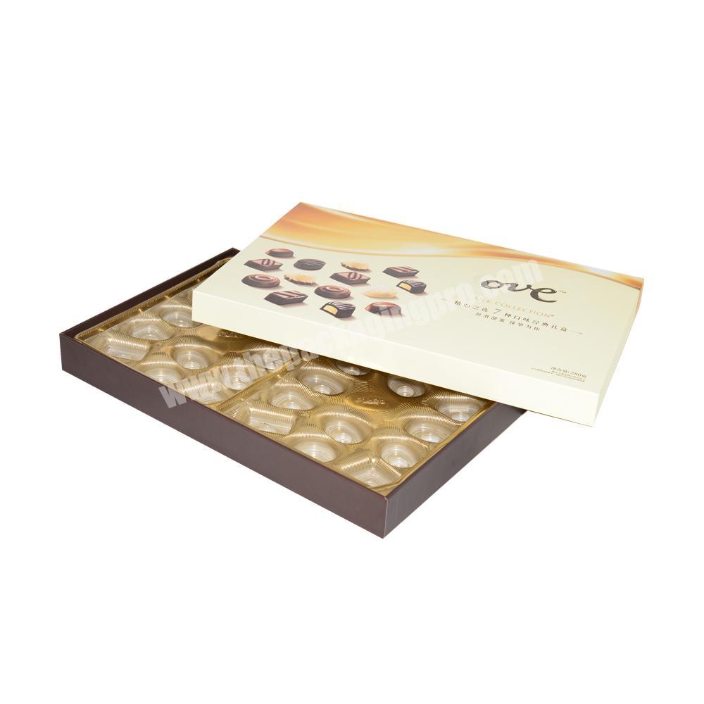 Custom luxury chocolates rigid paper gift lid and base box with the plastic tray