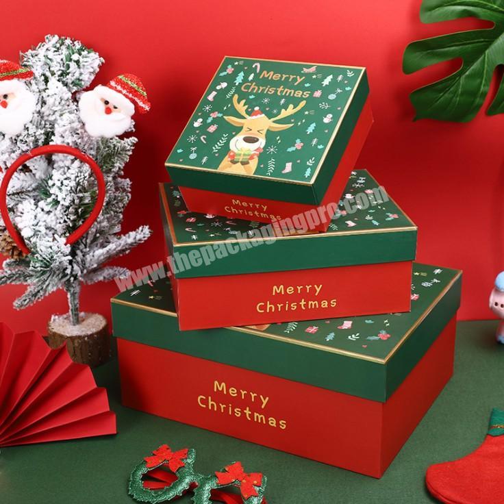 Custom Luxury Christmas Tree And Elk Printed Sturdy Gift Box Packaging For Christmas' Day New Year