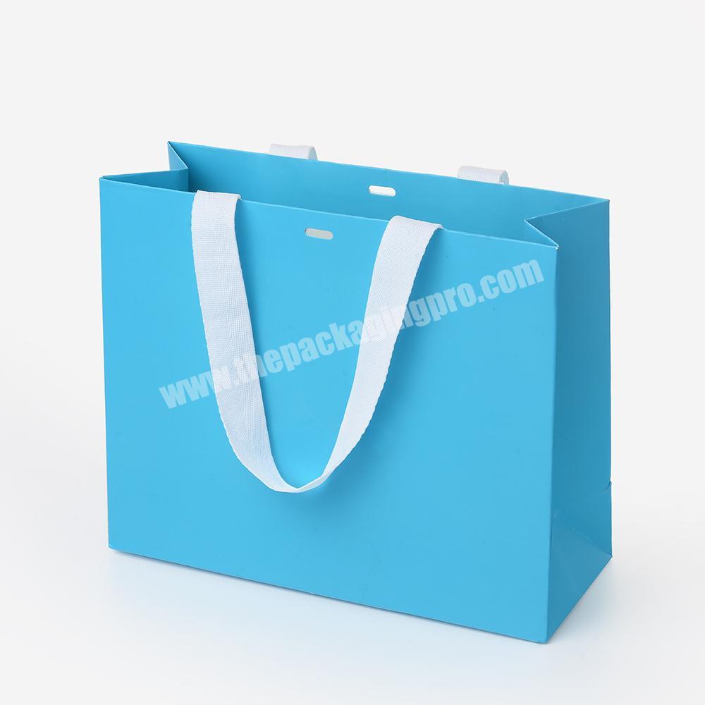Custom Luxury Design Logo Blue Shopping Mall Carrier Shopping Paper Gift Bags with Handles OEM