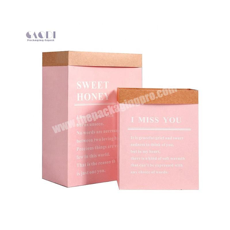 Custom Luxury European Style Simple Gift Paper Bag Big Size Shopping Bags Dried Flowers Carry Bag With English Letter
