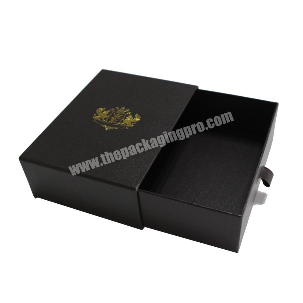 Custom luxury gold stamping logo black sliding drawer gift box with handle