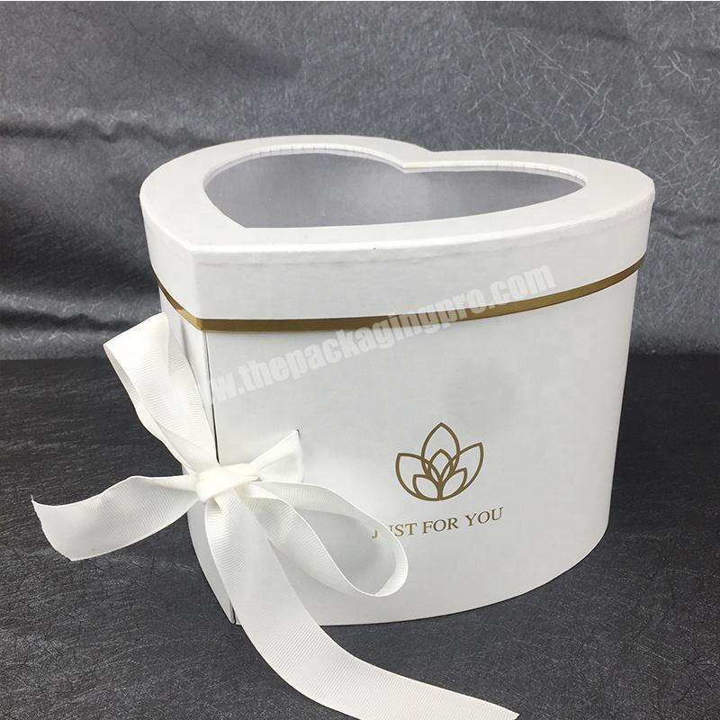 Supplier Custom Luxury Heart Shape Pink Paper Cardboard Flower Packaging Box Rotating Flower Box With Ribbon Tie