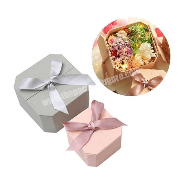 Custom Luxury High-grade Hexagon ECO Friendly Flower Box With Ribbon