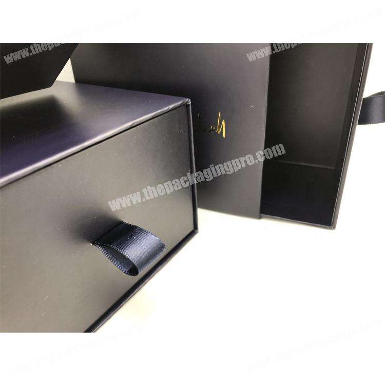 Custom luxury hot stamping LOGO blue drawer box with tag