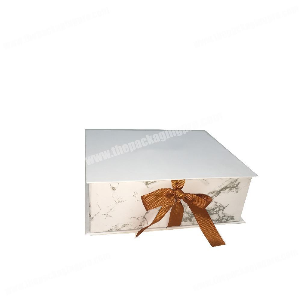 Custom luxury  logo marble pattern high-grade paper foldable magnet ribbon closure wig packaging gift box