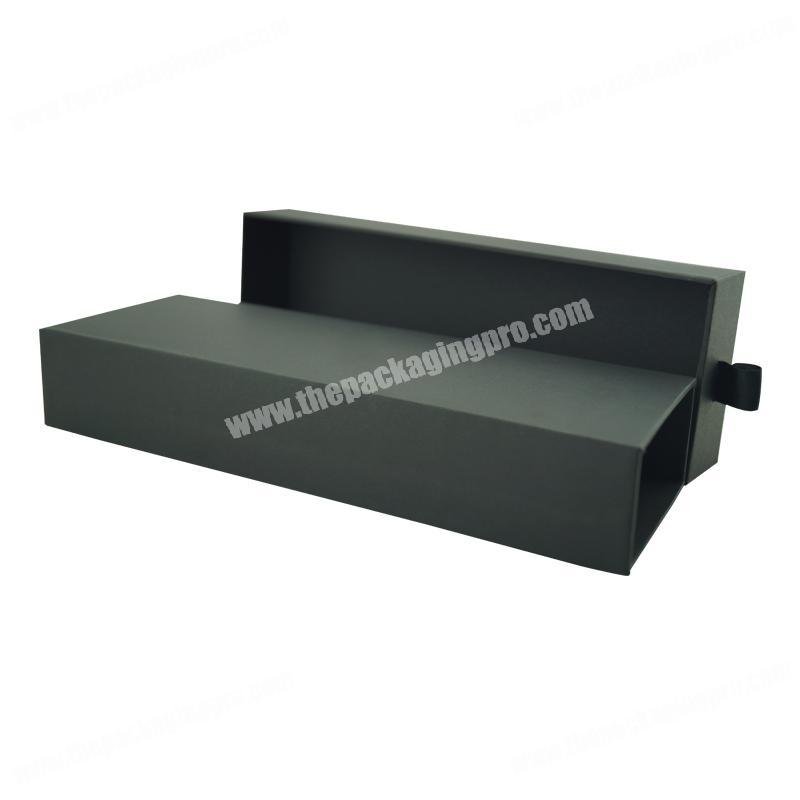 Custom luxury matte black paper packaging logo stamping drawer style  gift packaging box