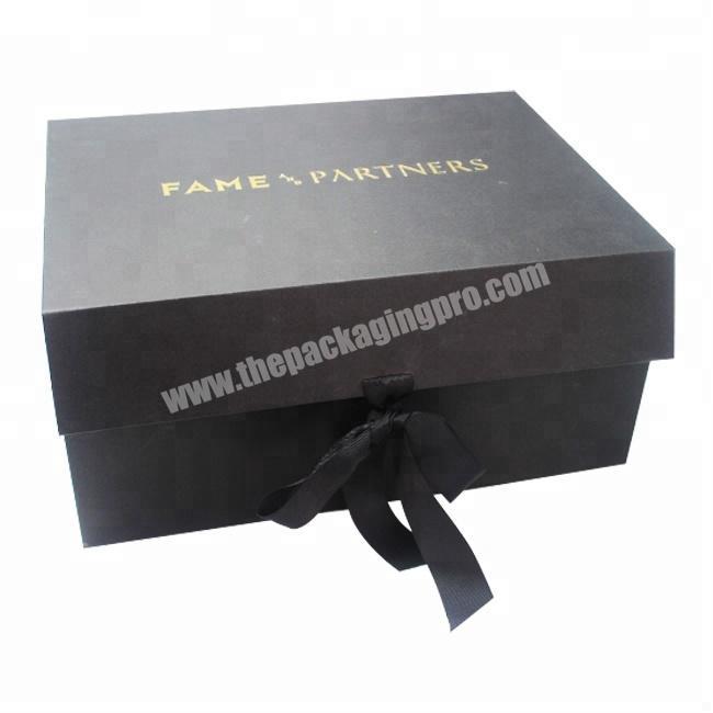 Custom Luxury New Design Matte Cardboard Book Style Black Foldable Gift Box with Ribbon
