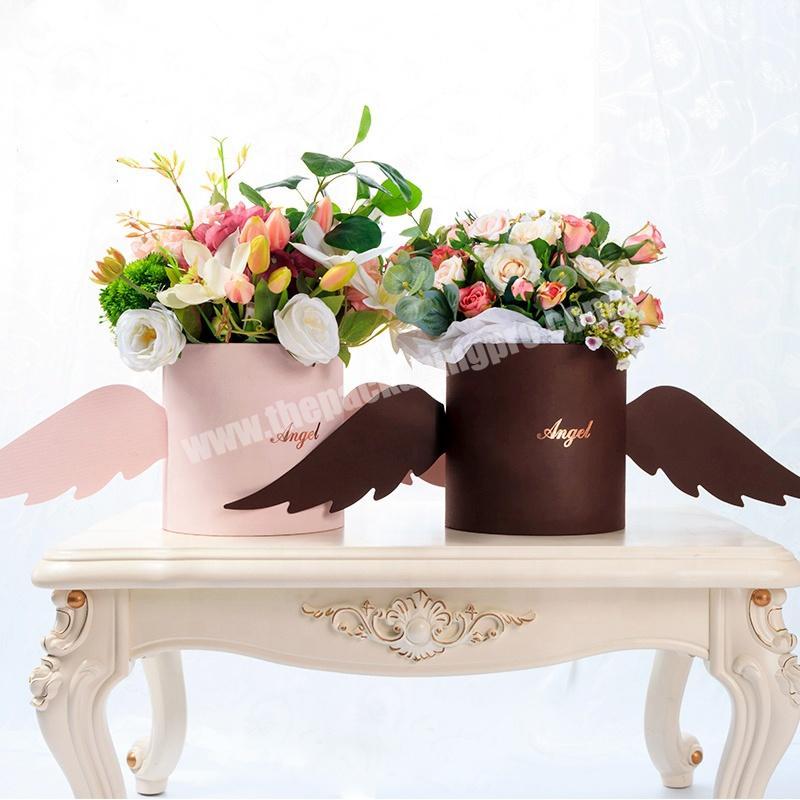 Custom Luxury Paper Round Flower Packaging Boxes With Wings For Wedding Decoration