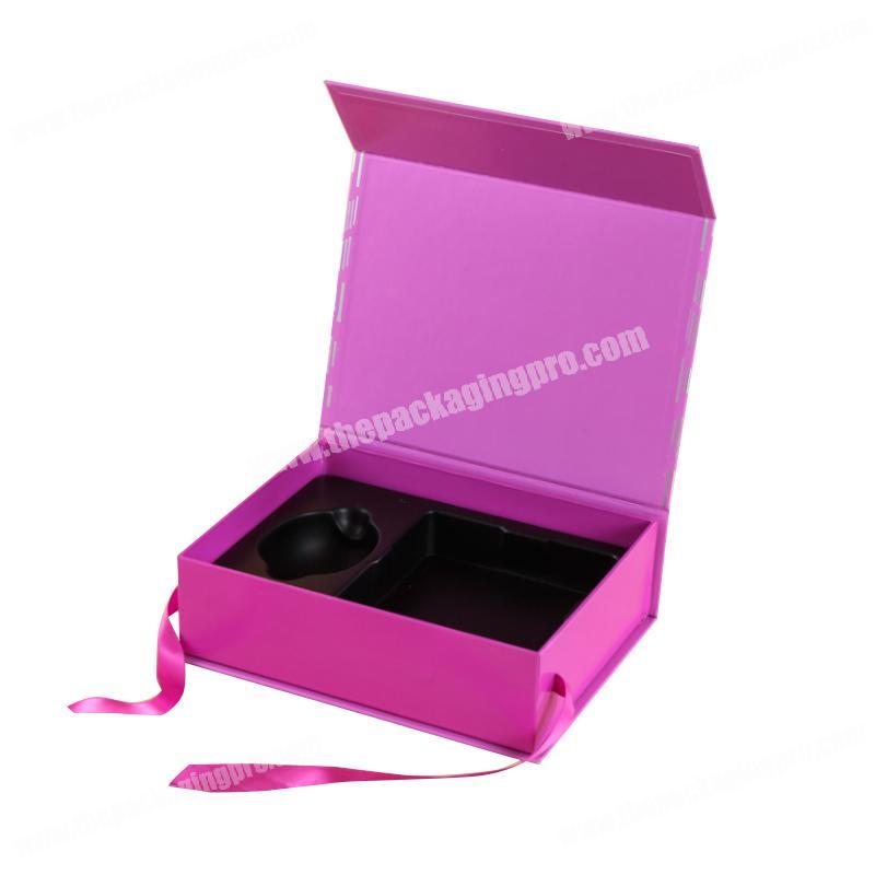 Custom Luxury Rigid Paper Cardboard Magnetic Closure Cosmetics Gift Box With Silk Ribbon