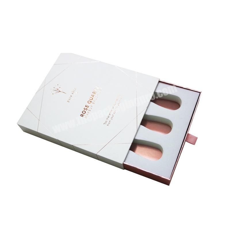 Custom Luxury Rose gold Paper Cosmetic Set Makeup Brush Packaging Boxes with Logo Gold Foil