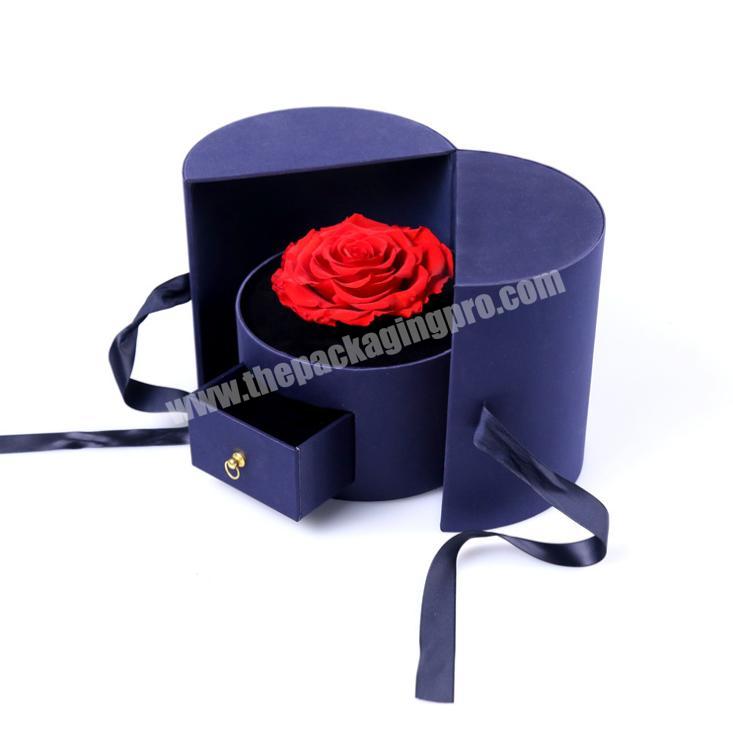 Custom Luxury Round Preserved Rose Gift Packaging Printing Logo For Wedding Big Flower Boxes With Drawer For Cosmetic