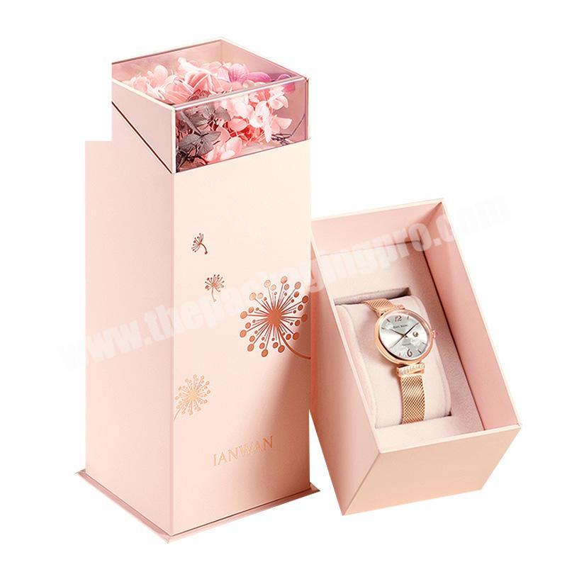 Custom luxury silver foil with hot stamping black rigid cardboard wooden watch paper box