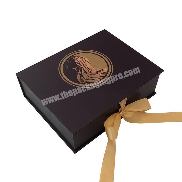 Custom luxury wig box hair extension package with ribbon handle hot stamping for logo