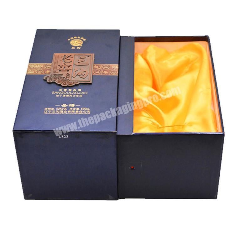 Custom luxury wine bottle shipping box hot sale perfume bottle cardboard drawer packaging box with satin insert