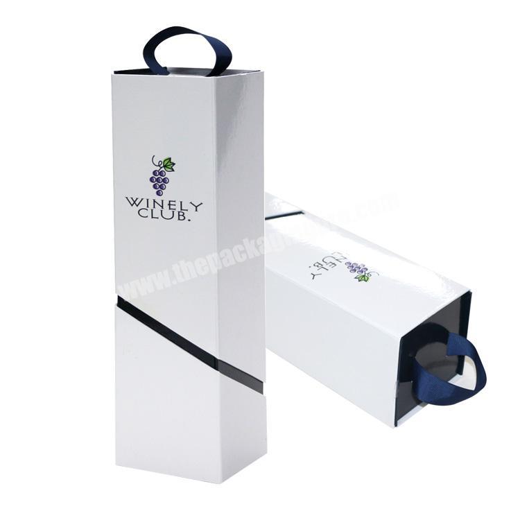 Custom Luxury Wine Gift Paper Box With Ribbon Handle