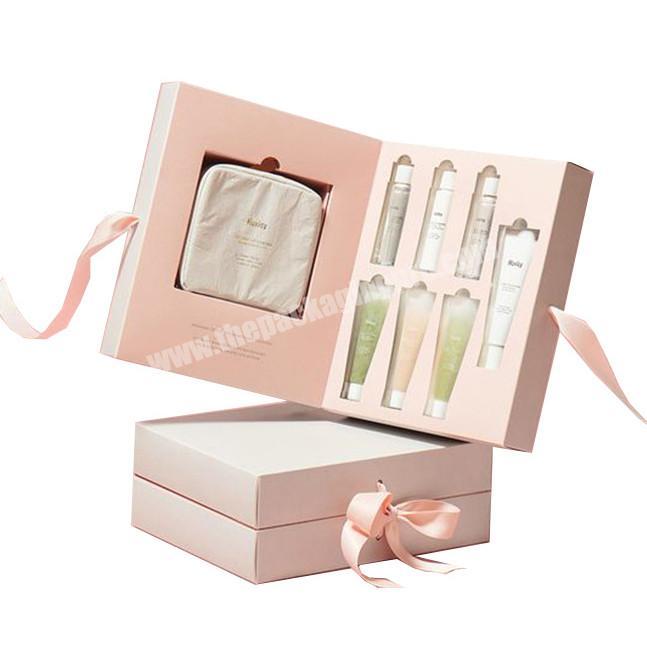 Custom made cardboard gift packing box with ribbon cosmetics packaging