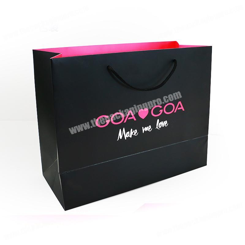 Custom made cheap price matt black pink logo paper bags with handle