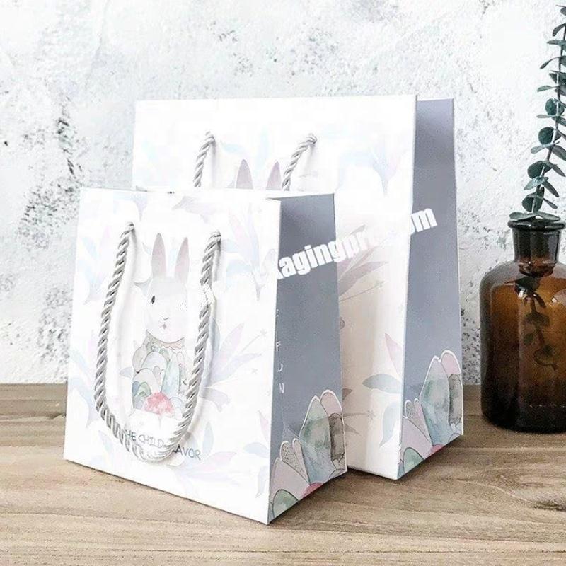 Custom Made Cute Cartoon Design Logo Printed Shopping Ladies Gift Clothing Packaging White Paper Bag