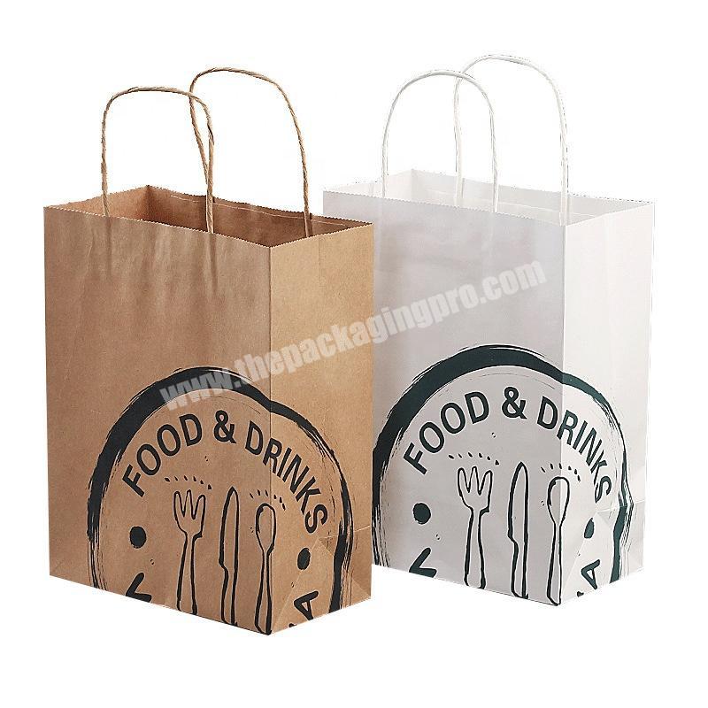 Custom Made Flat Paper Handles Brown Takeaway Fast Food Kraft Paper Bag For Restaurant Packaging