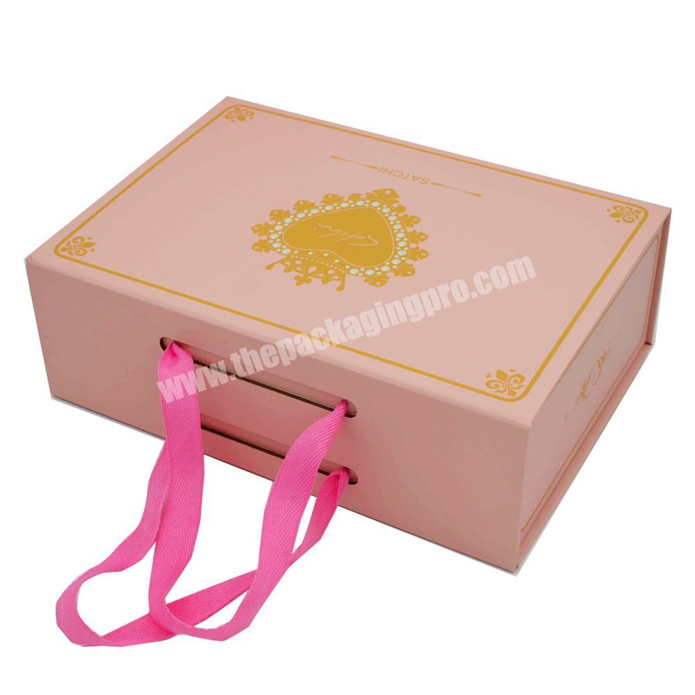 Custom made Premium flat pack gift box for shoes and food packaging and for other gifts with cotton handle and magnetst