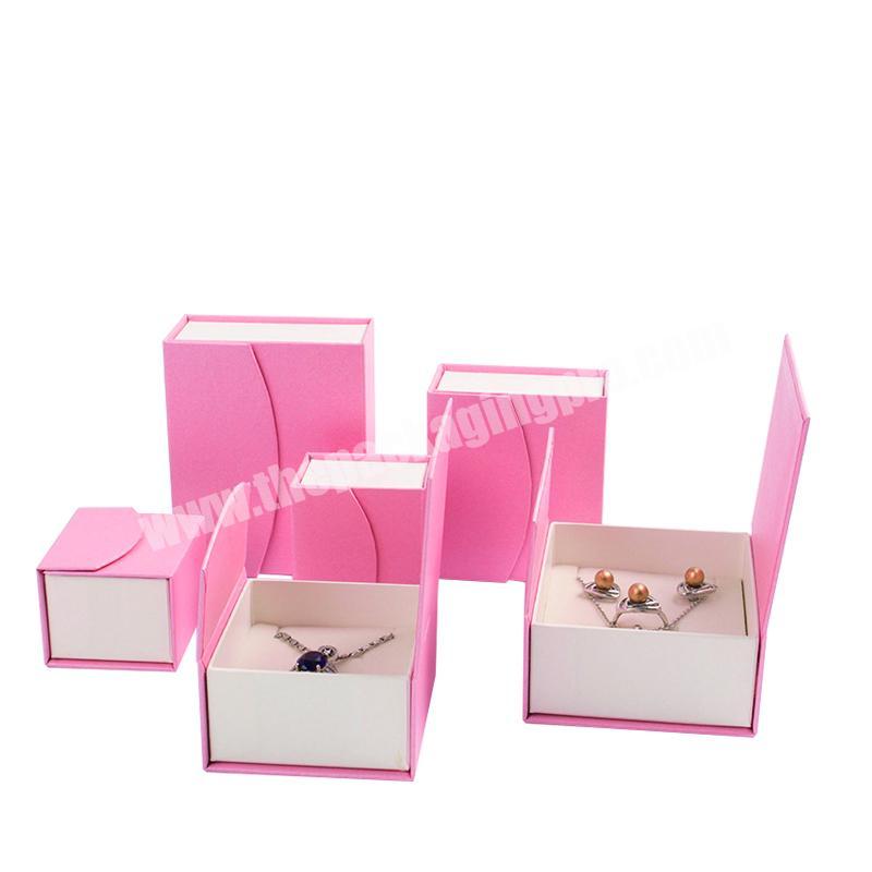 Custom Magnet Cardboard Ring Necklace Bracelet Watch Packaging Boxes Pink Foldable Paper Gift Magnetic Jewelry Box