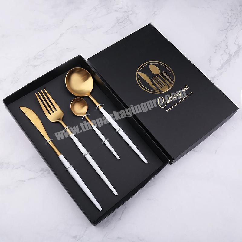 Custom Custom matte black cardboard gift box packaging with EVA Foam inset For Tableware cutlery chopsticks spoon knife fork packaging