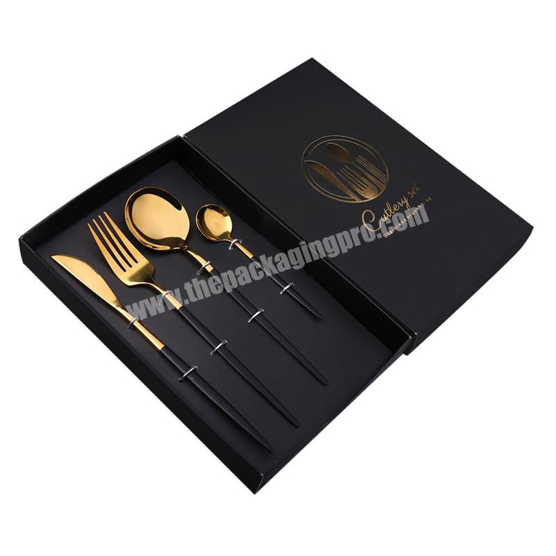Manufacturer Custom matte black cardboard gift box packaging with EVA Foam inset For Tableware cutlery chopsticks spoon knife fork packaging