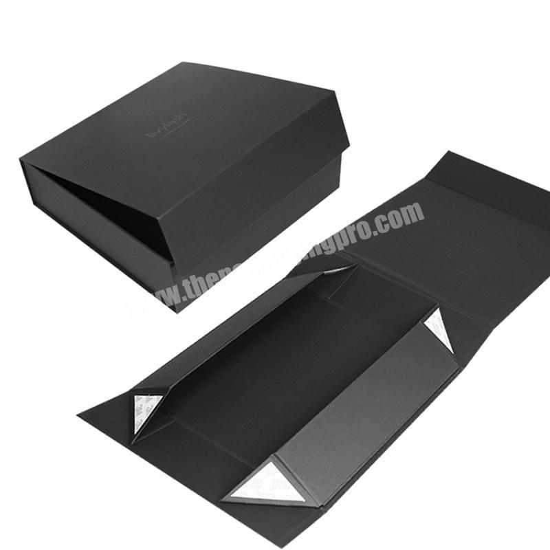 custom matte black gloss UV logo clamshell flat pack foldable magnetic paper gift box