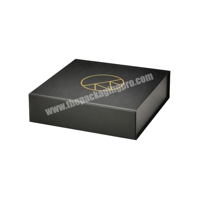 Custom matte black paper magnetic folding box cardboard packaging gift box with logo gold foil