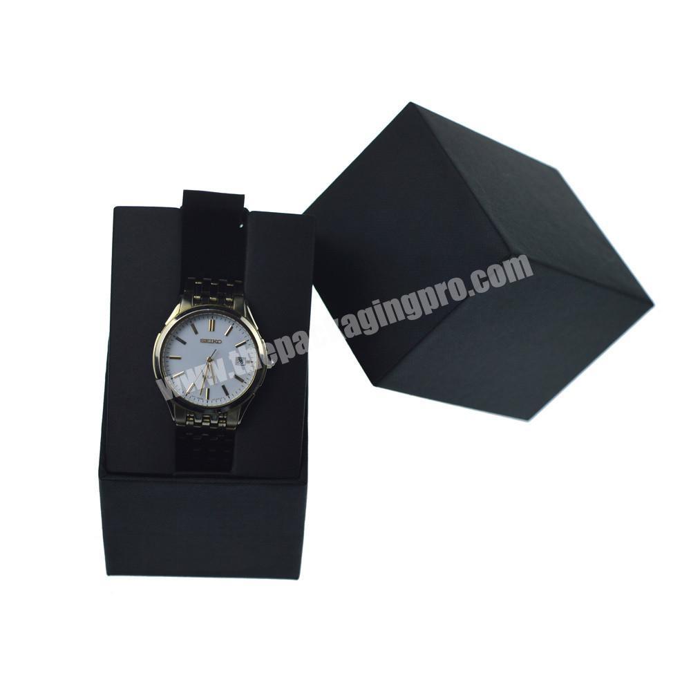 Custom matte black watch packaging box paper with pillow cardboard strap jewelry gift lid and base color boxes with brand name