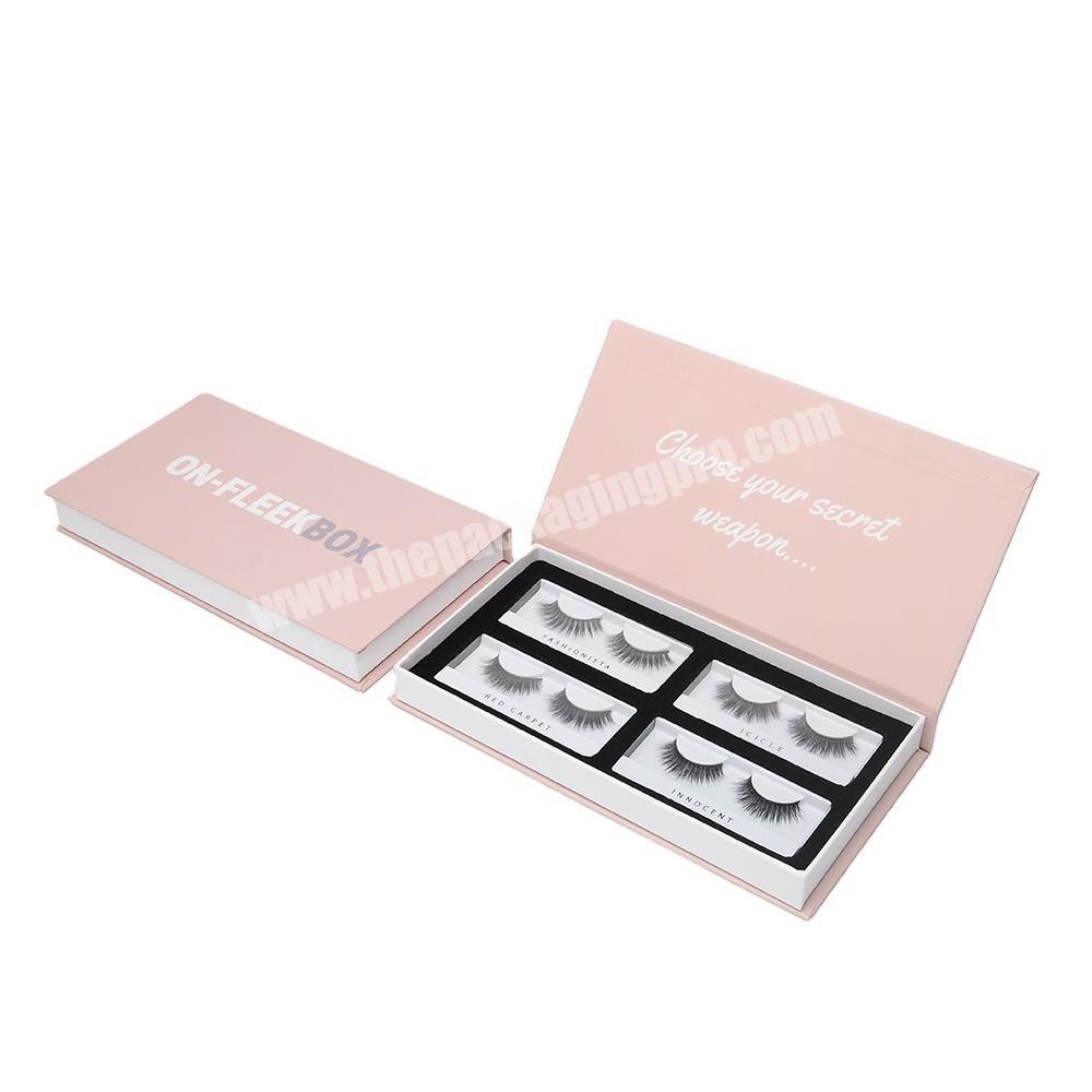 Custom Matte Pink Printed Logo Luxury Book Shaped Paper Flap Rigid Packaging Magnetic Closure Gift Boxes For False Eyelashes