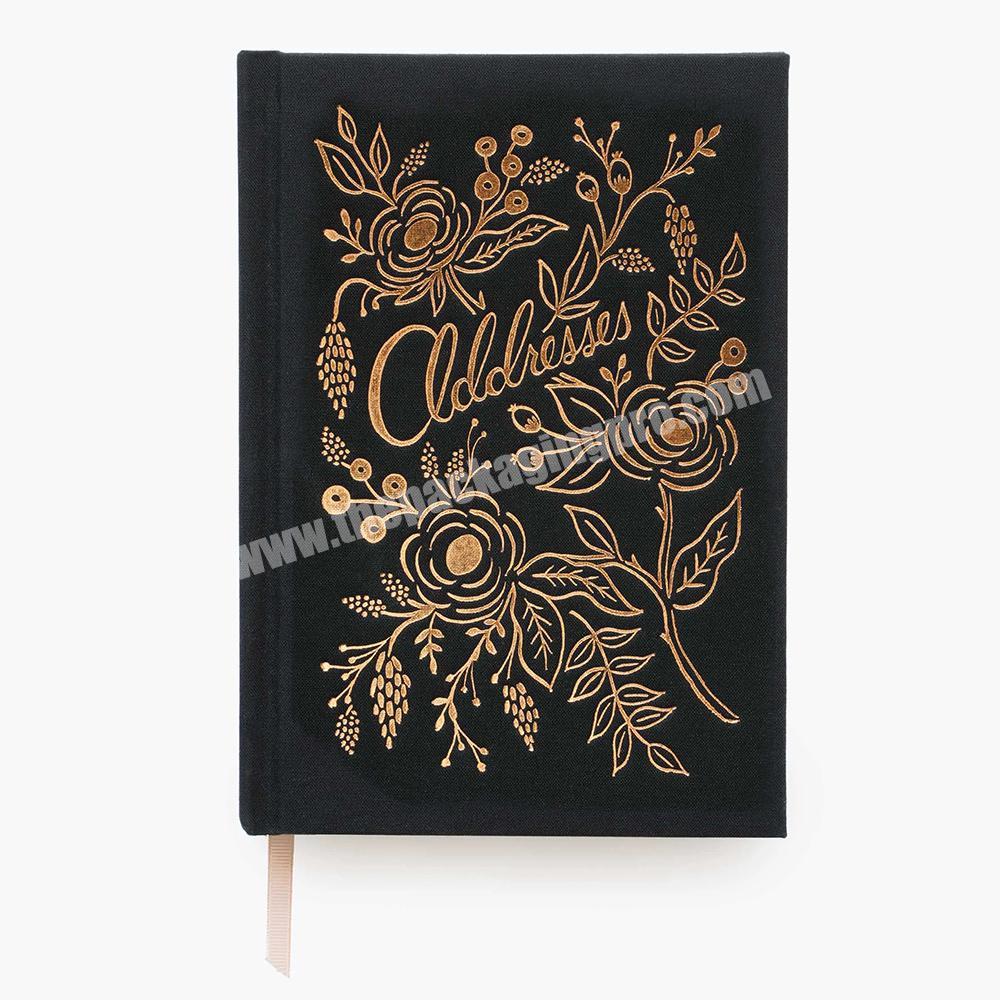 Custom Metallic Gold Foil Fabric Cloth Hard Cover Address Note Book Paper Notebook