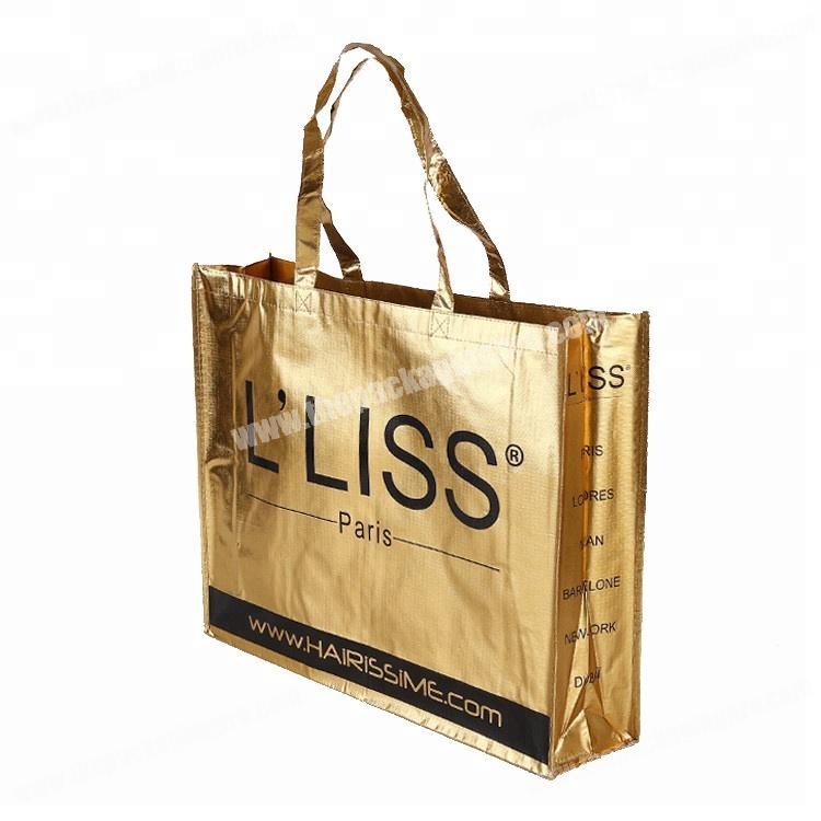 Custom metallic laminated tote bag non woven shopper bag with sewing handle