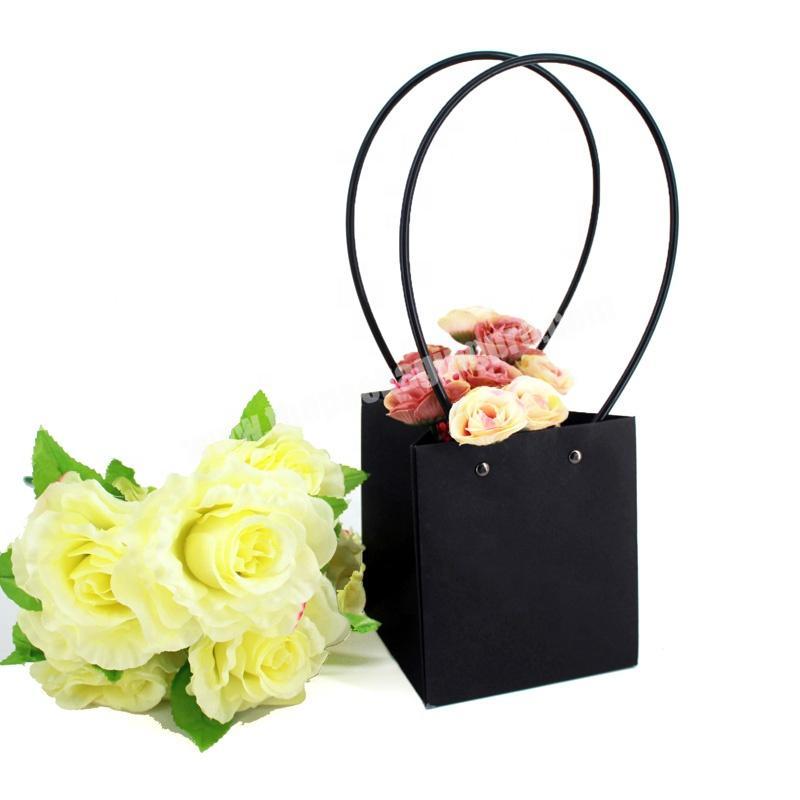 Custom new design elegant kraft paper flower bag with rope handle