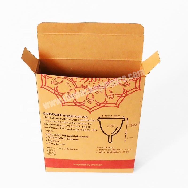Custom orange printing brown women menstrual cup kraft box packaging