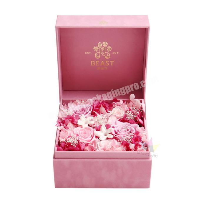 Custom Own Printed Exquisite Design Wholesale Wedding Velvet Flower Paper Boxes Ship, Eternal Flower Video Gift Box Luxury