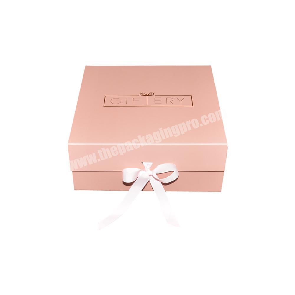 Custom  packaging boxes for hats blush color gift box with ribbon for wedding dress apparel  folding box