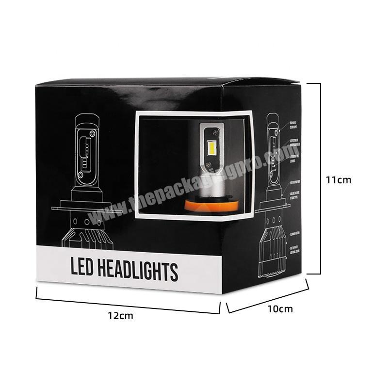 Custom packaging gloss black LED headlights paper box with clear PVC window