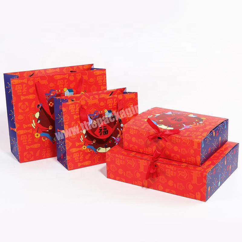 Custom paper bag logo printed luxury gift chinese new year paper bag set