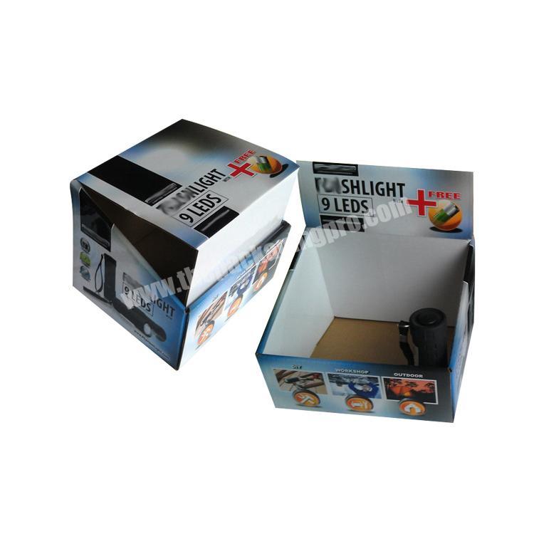Custom paperboard counter display box flat packed display shelf cardboard shipping corrugated box logo printed