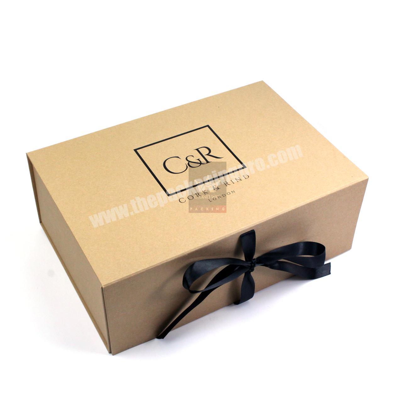 Custom Personalised Popular Fancy Kraft Paper  Magnetic Gift Box With Ribbon Wholesale