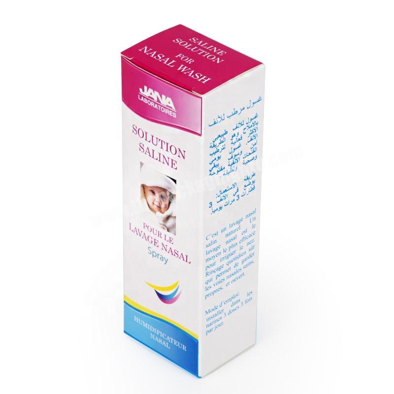 Custom pharmaceutical saline solution nasal wash spray bottle packaging paper box