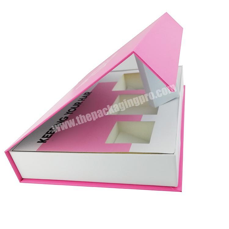 custom pink and white matte striped gift hair product packaging paper magnetic hard cover gift boxes