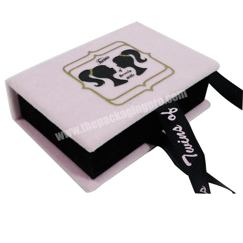 Custom pink  color printing hair extension wig packaging box with ribbon