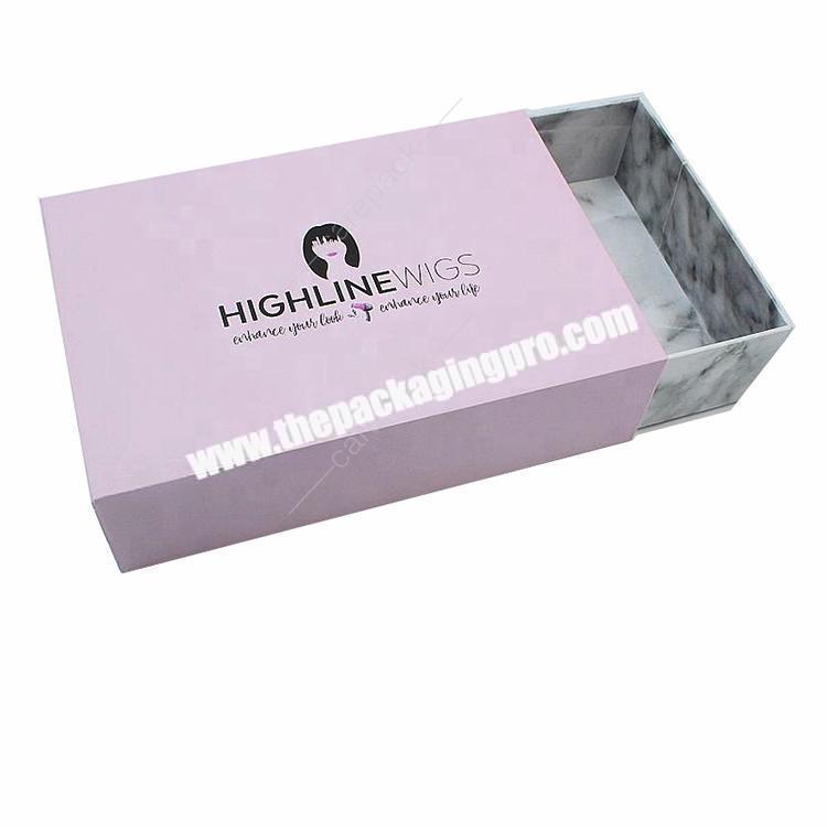 Custom pink marble Paper Gift Boxes Slip Wigs Set Human hair Bundle Hair Extensions Packaging for hair extensions
