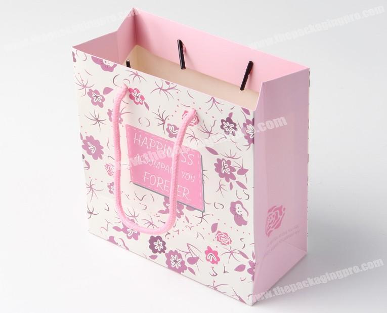Custom pink shopping art paper gift bags packaging garment wholesale