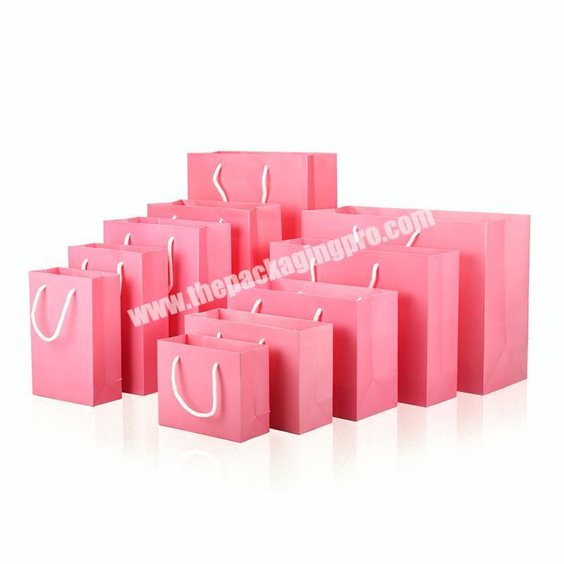 Custom Plain Color Different Size Pink Paper Bag with Paper Handle