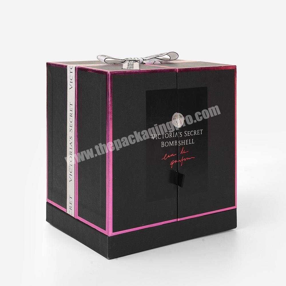 Custom Plastic Tray Arabic Perfume Oil Bottles Set Cardboard Packaging Double Door Gift Box